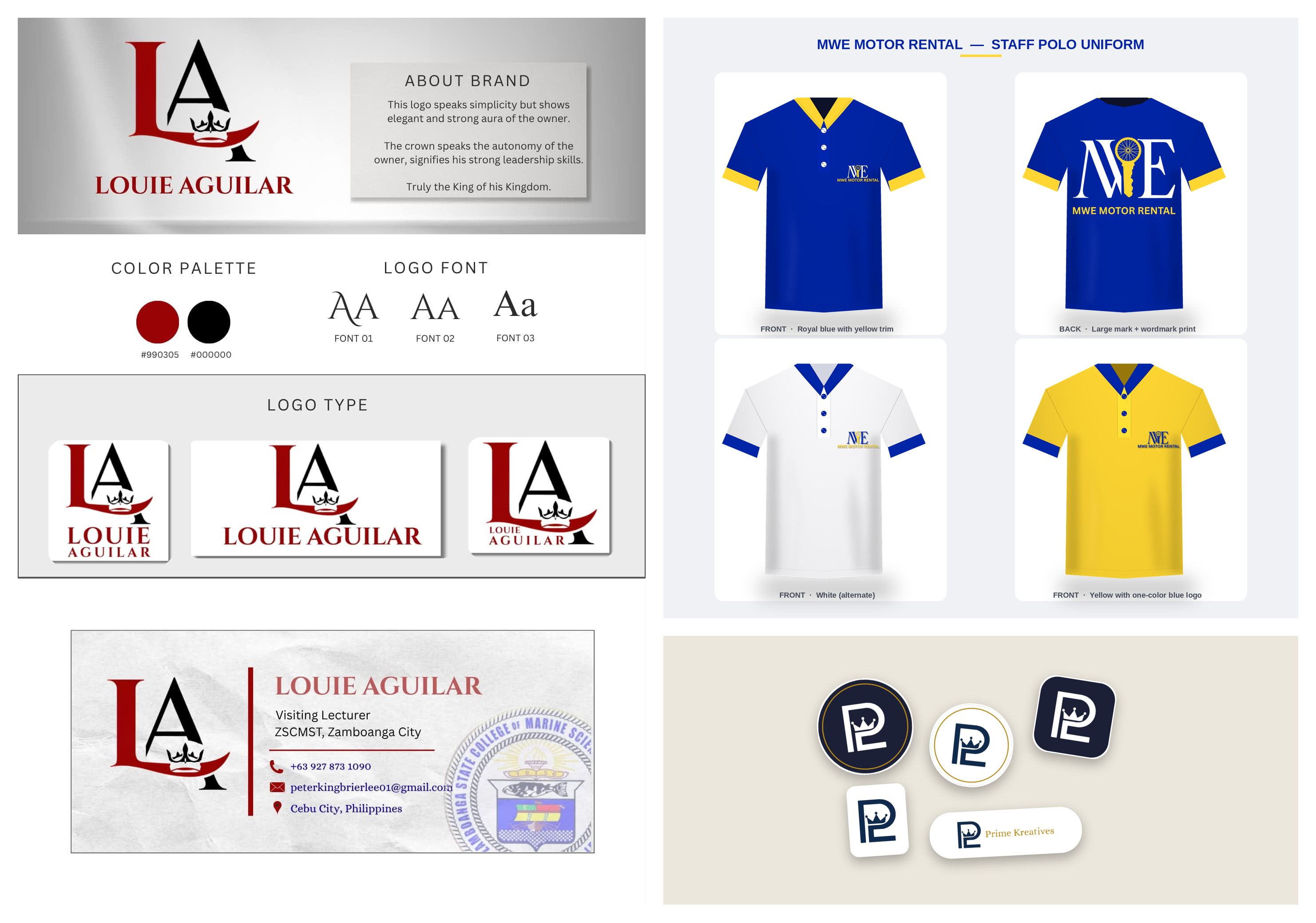 Business merch and giveaways collage - uniforms, business cards, stickers and brand board