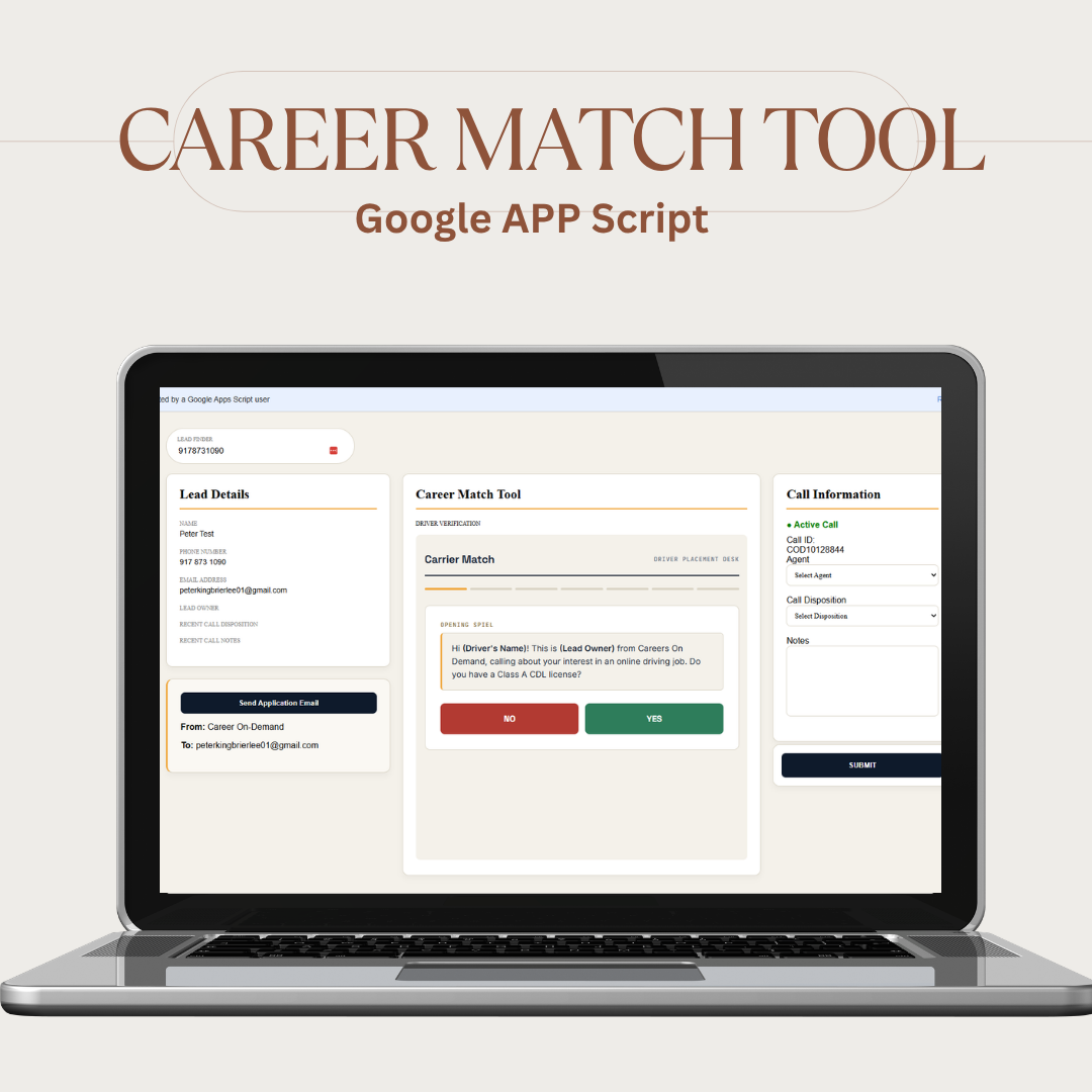 Career match tool with lead details and call disposition flow