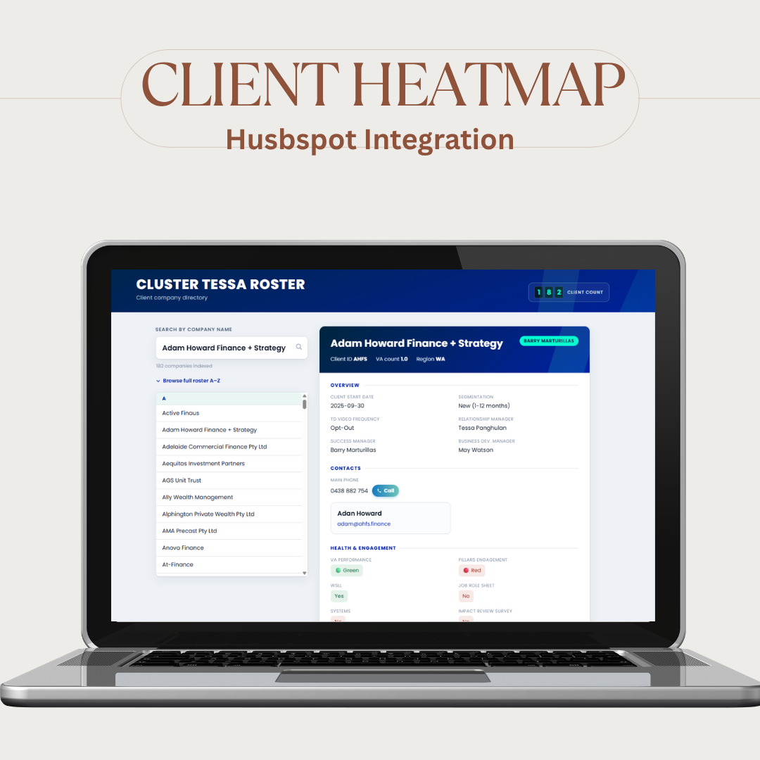 Client roster with health and engagement detail per account