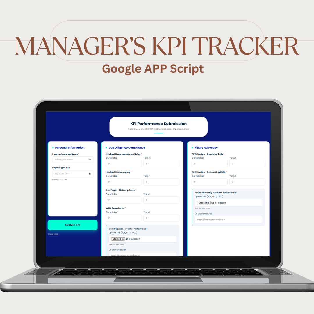 Manager KPI tracker submission form on a laptop